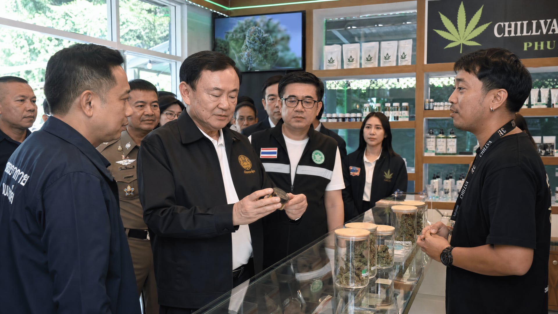 Deputy Interior Minister and Phuket officials inspecting a cannabis shop in Cherng Talay